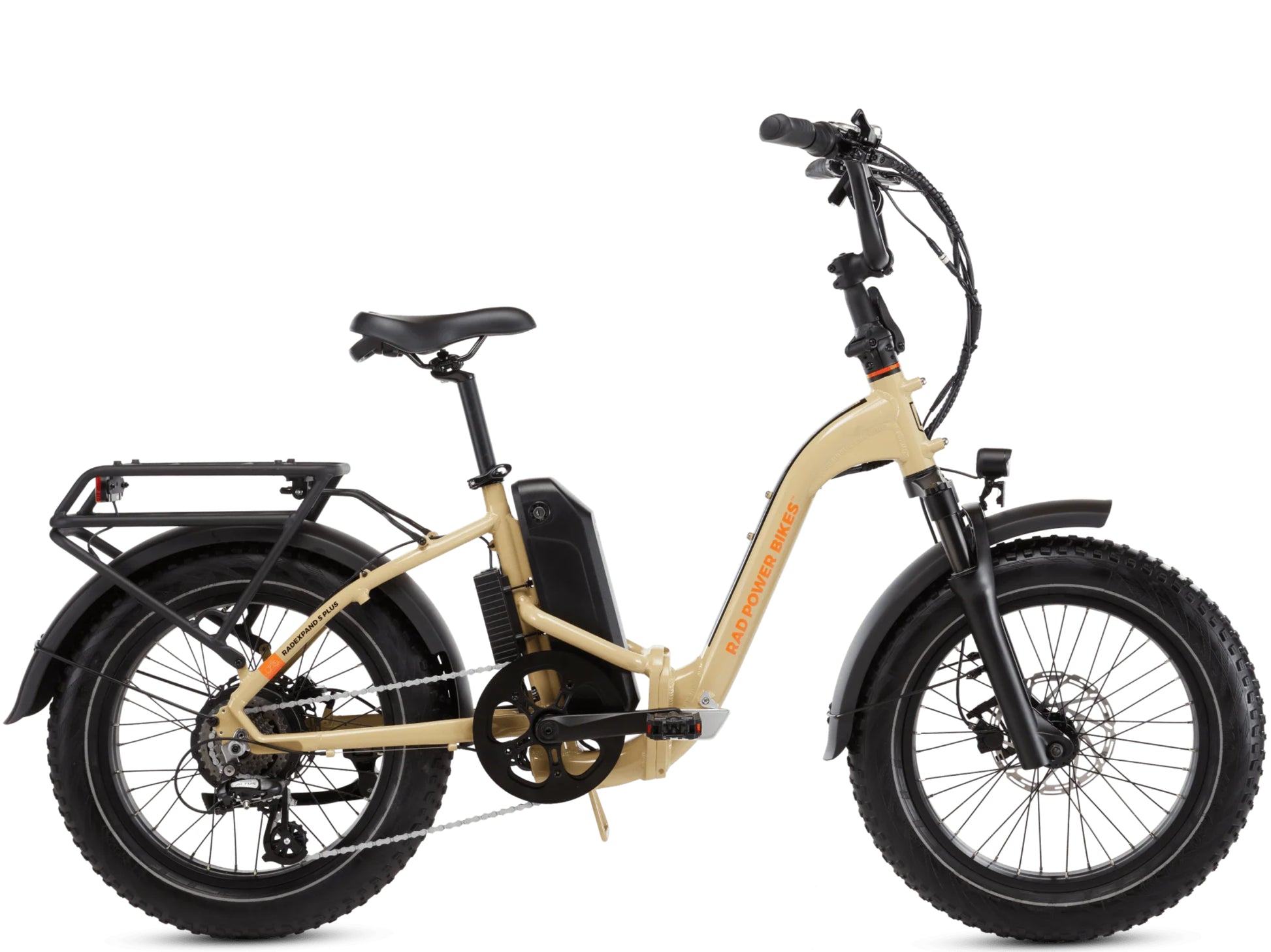 Rad Power RadExpand™ 5 Plus Electric Folding Bike Stone tan Side profile