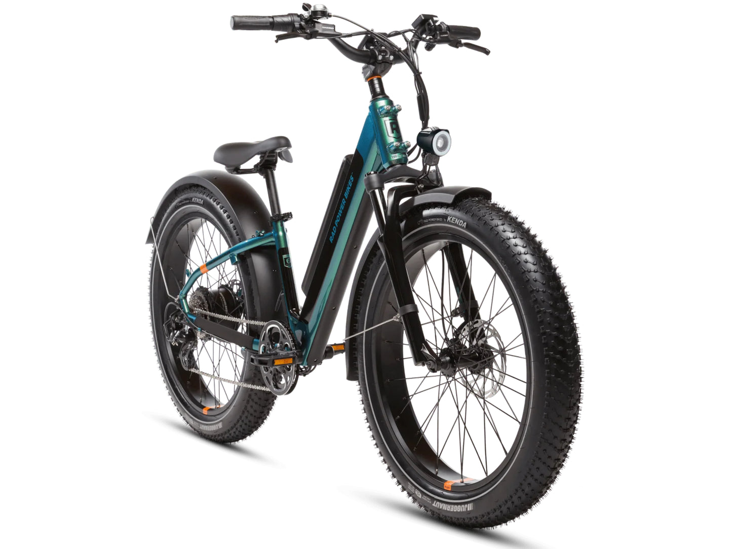 Rad Power RadRover™ 6 Plus Electric Fat Tire Bike Step-Thru Steelhead Green Forward faicng view