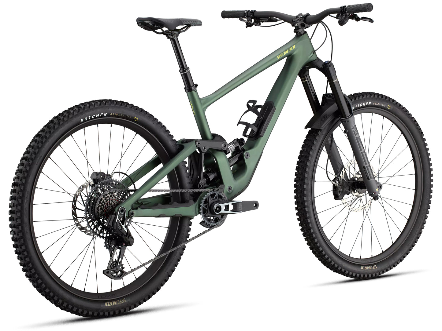 Specialized Enduro Pro Full Suspension Mountain bike Satin Cypress Metallic / Ion metallic Rear facing view