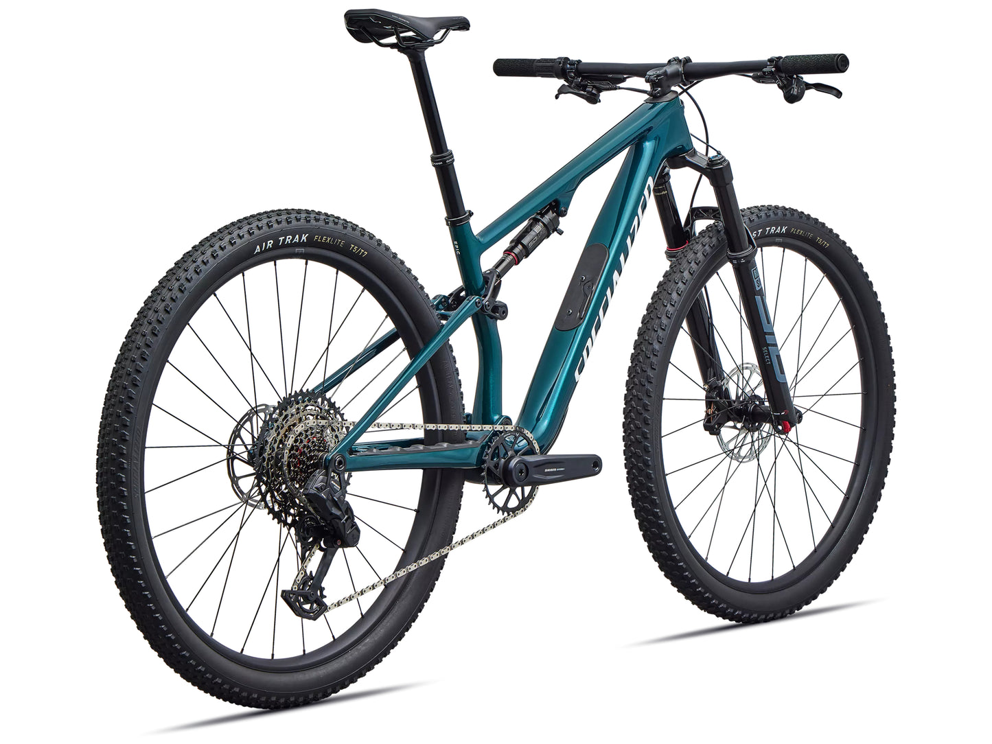 Specialized Epic 8 Comp Full suspension Mountain bike Gloss emerald metaliic / white Rear facing view