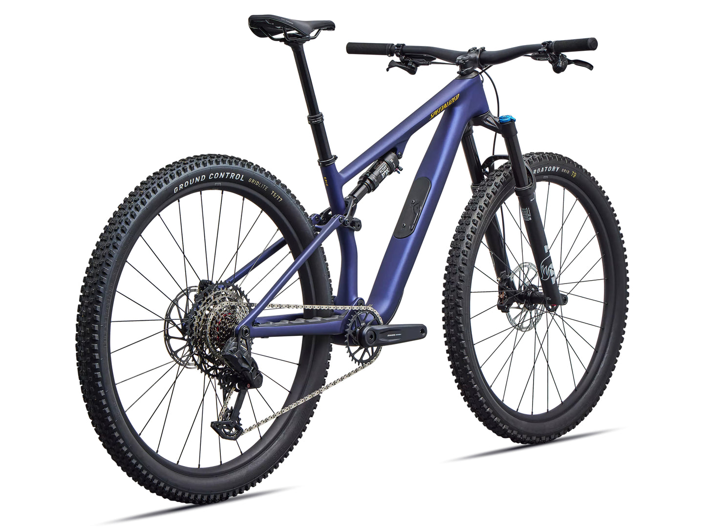 Specialized Epic 8 EVO Comp Full suspension Mountain bike Satin blue onyx / California sunshine Rear facing view