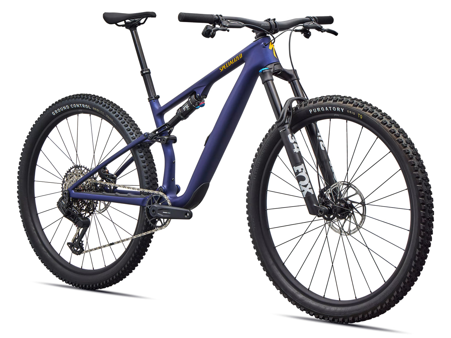 Specialized Epic 8 EVO Comp Full suspension Mountain bike Satin blue onyx / California sunshine Forward facing view