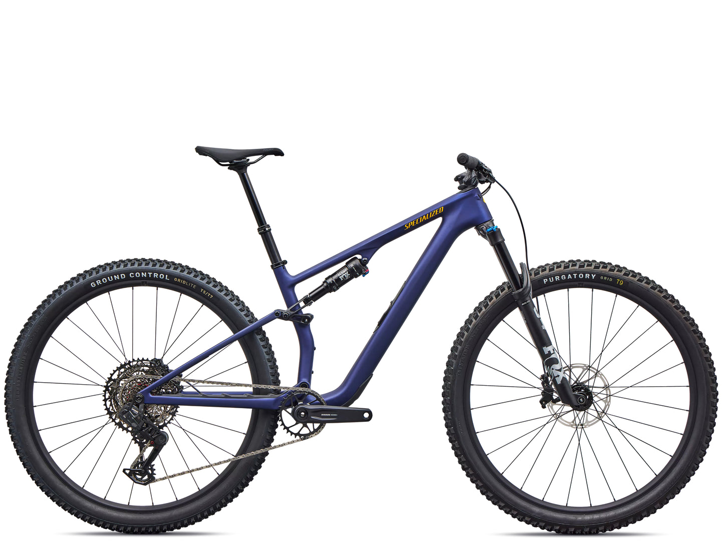 Specialized Epic 8 EVO Comp Full suspension Mountain bike Satin blue onyx / California sunshine Side profile