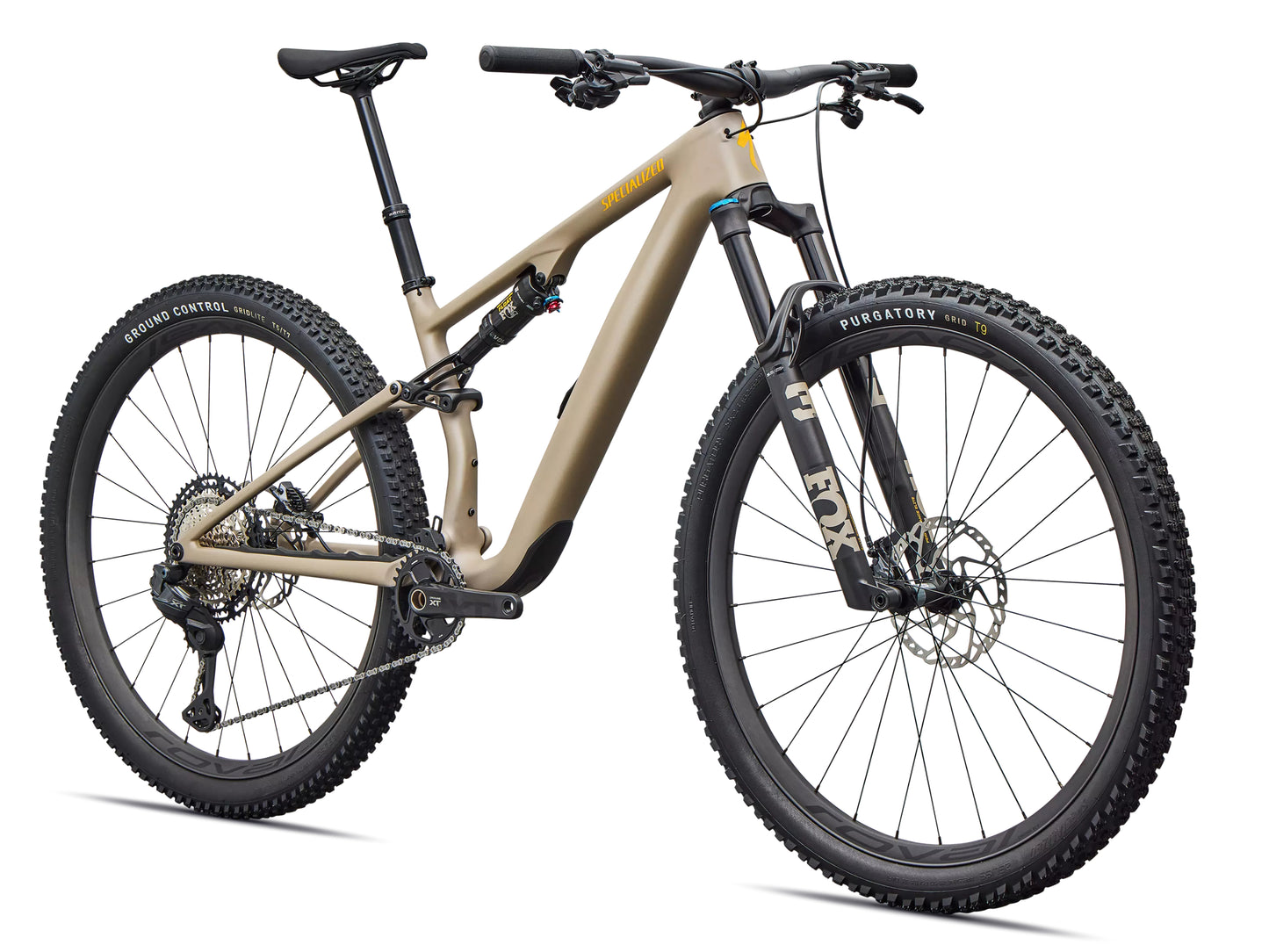 Specialized Epic 8 EVO Expert Di2 Full suspension Mountain bike Satin sandstone metallic / California sunshine Forward facing view