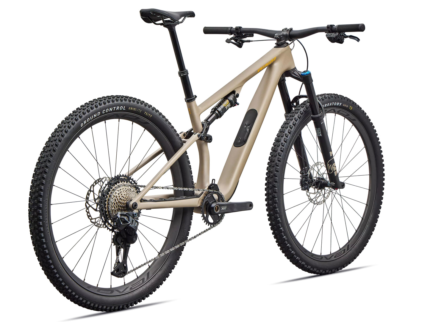 Specialized Epic 8 EVO Expert Di2 Full suspension Mountain bike Satin sandstone metallic / California sunshine Rear facing view