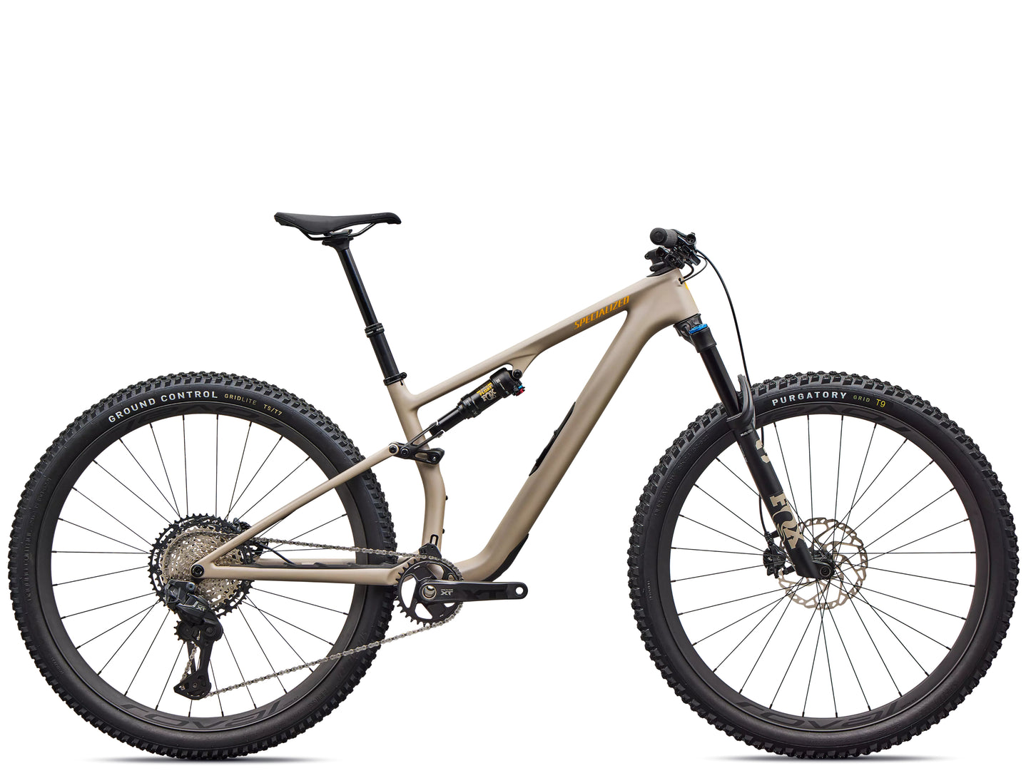 Specialized Epic 8 EVO Expert Di2 Full suspension Mountain bike Satin sandstone metallic / California sunshine Side profile