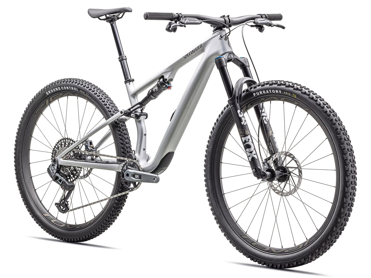 Specialized Epic 8 EVO Expert Full suspension Mountain bike satin silver dust / gunmetal Forward facing view
