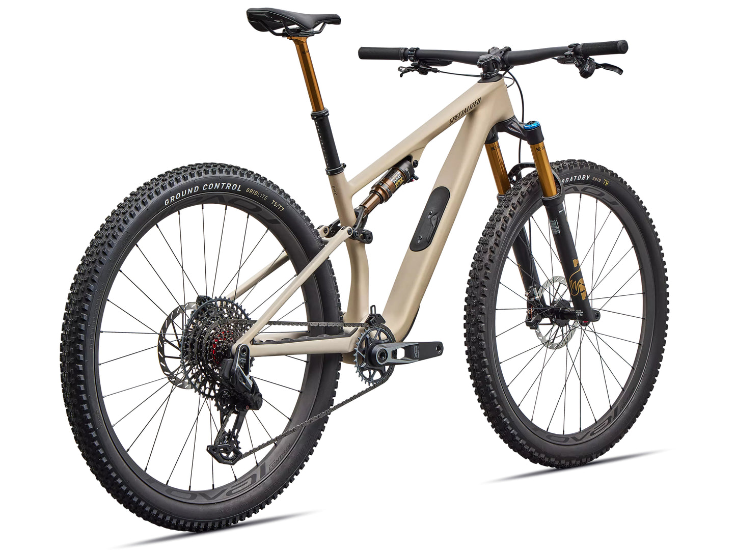 Specialized Epic 8 EVO Pro Full Suspension Mountain bike Satin sandstone metallic / burnt gold Rear facing view