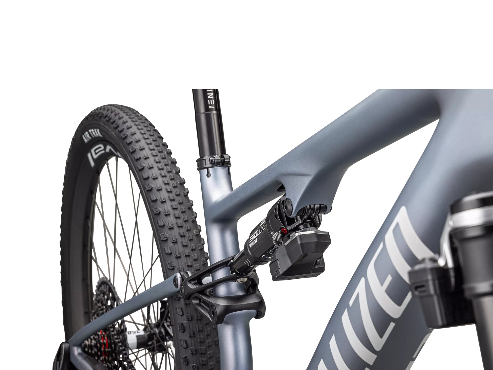 Specialized Epic 8 Pro Full Suspension Mountain bikGlacial metallic pearl / metallic white silver Rear shock closeup