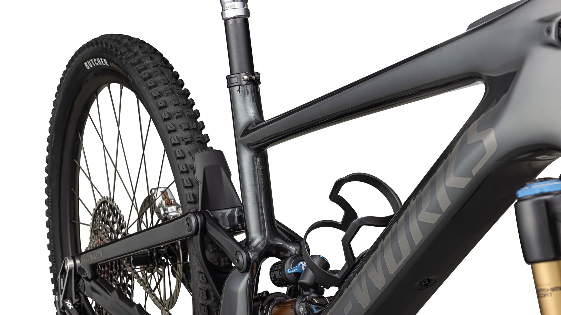 Specialized Kenevo SL S-Works Carbon Full Suspension eMTB Black / liquid metal / brushed chrome Rear view closeup