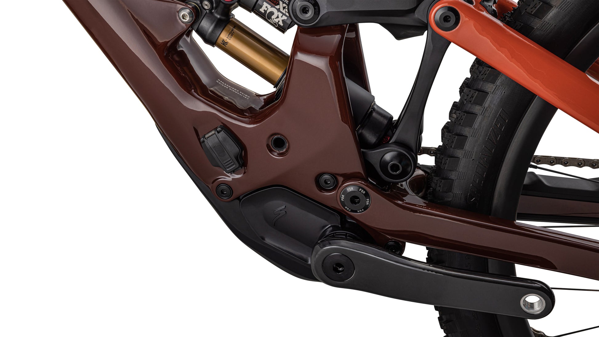 Specialized Kenevo SL S-Works Carbon Full Suspension eMTB Rust red / redwood / white mountains Motor closeup