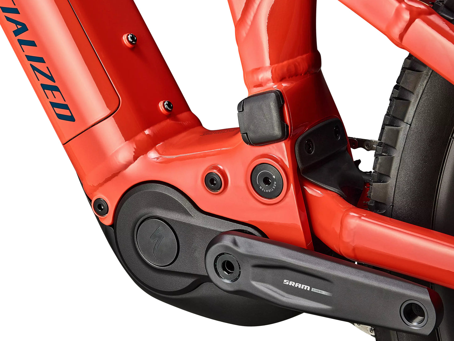 Specialized Turbo Levo 4 Alloy Full Suspension eMTB Gloss deep orange / deep lake Motor closeup