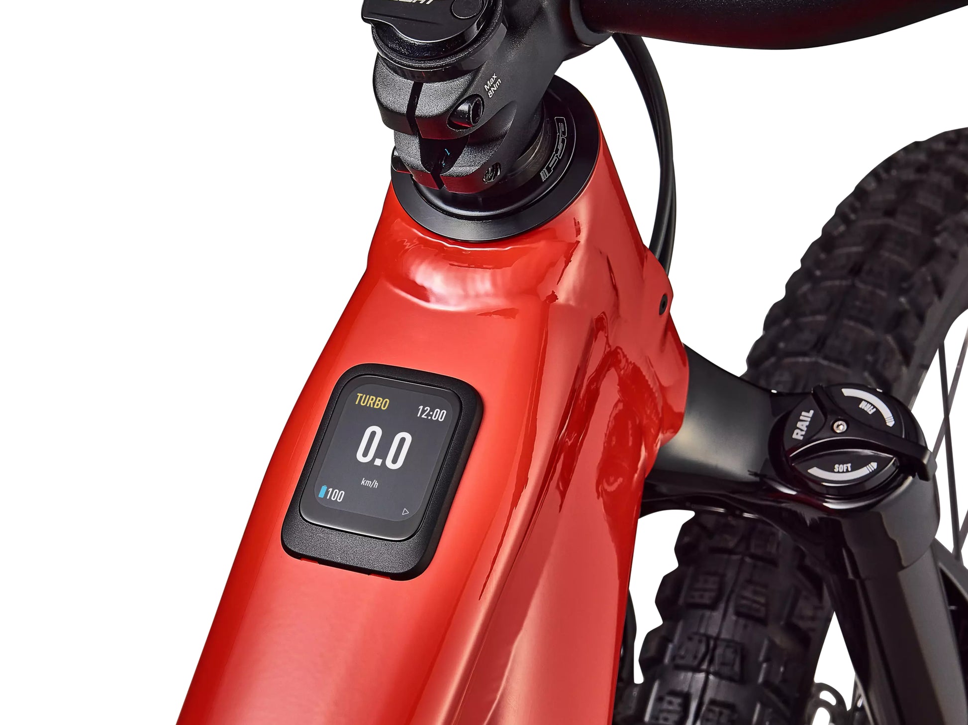 Specialized Turbo Levo 4 Alloy Full Suspension eMTB Gloss deep orange / deep lake TCU remote / display closeup
