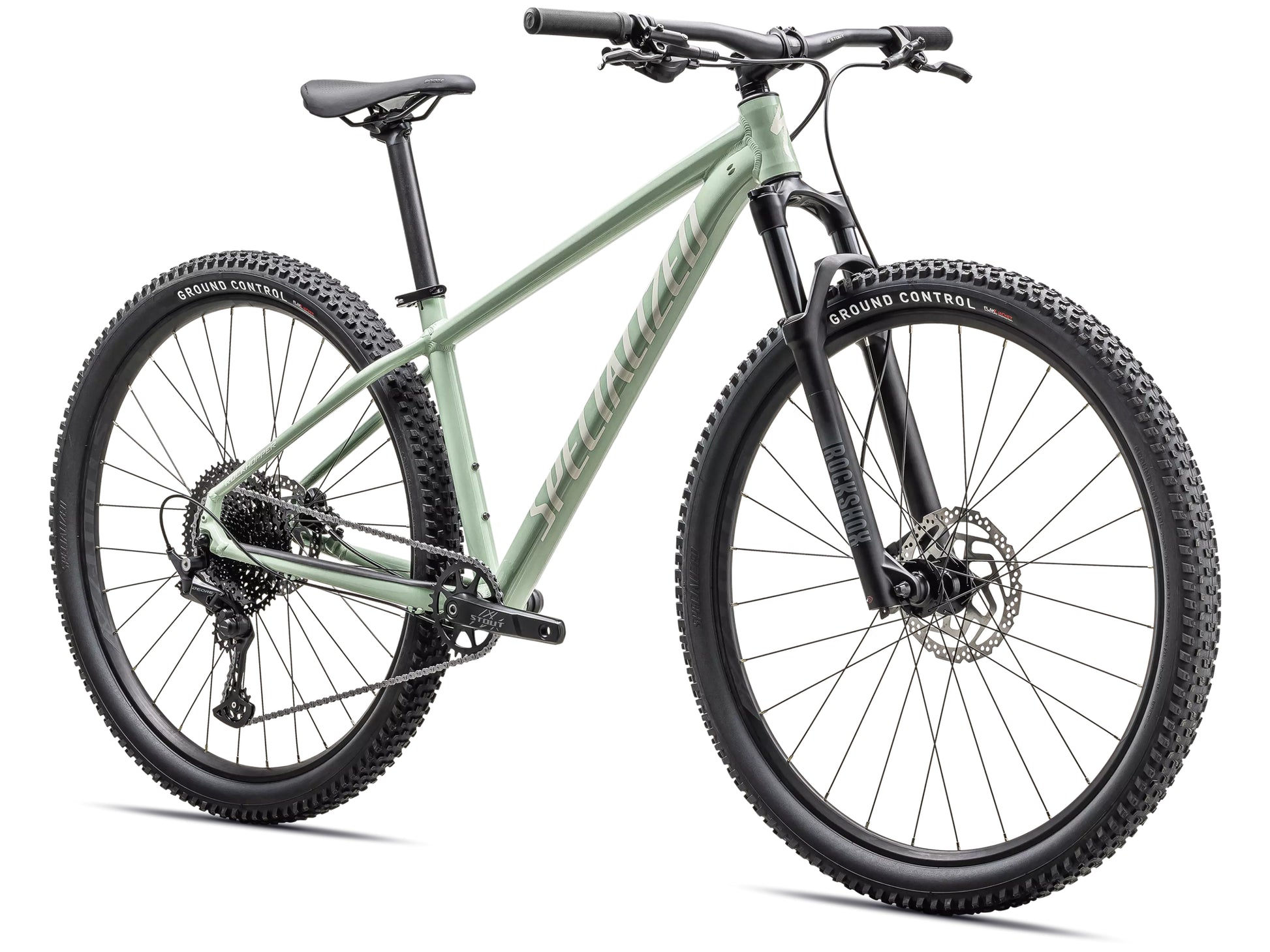 Specialized Rockhopper Comp Hardtail Mountain bike Gloss pitachio / white mountains Forward facing view