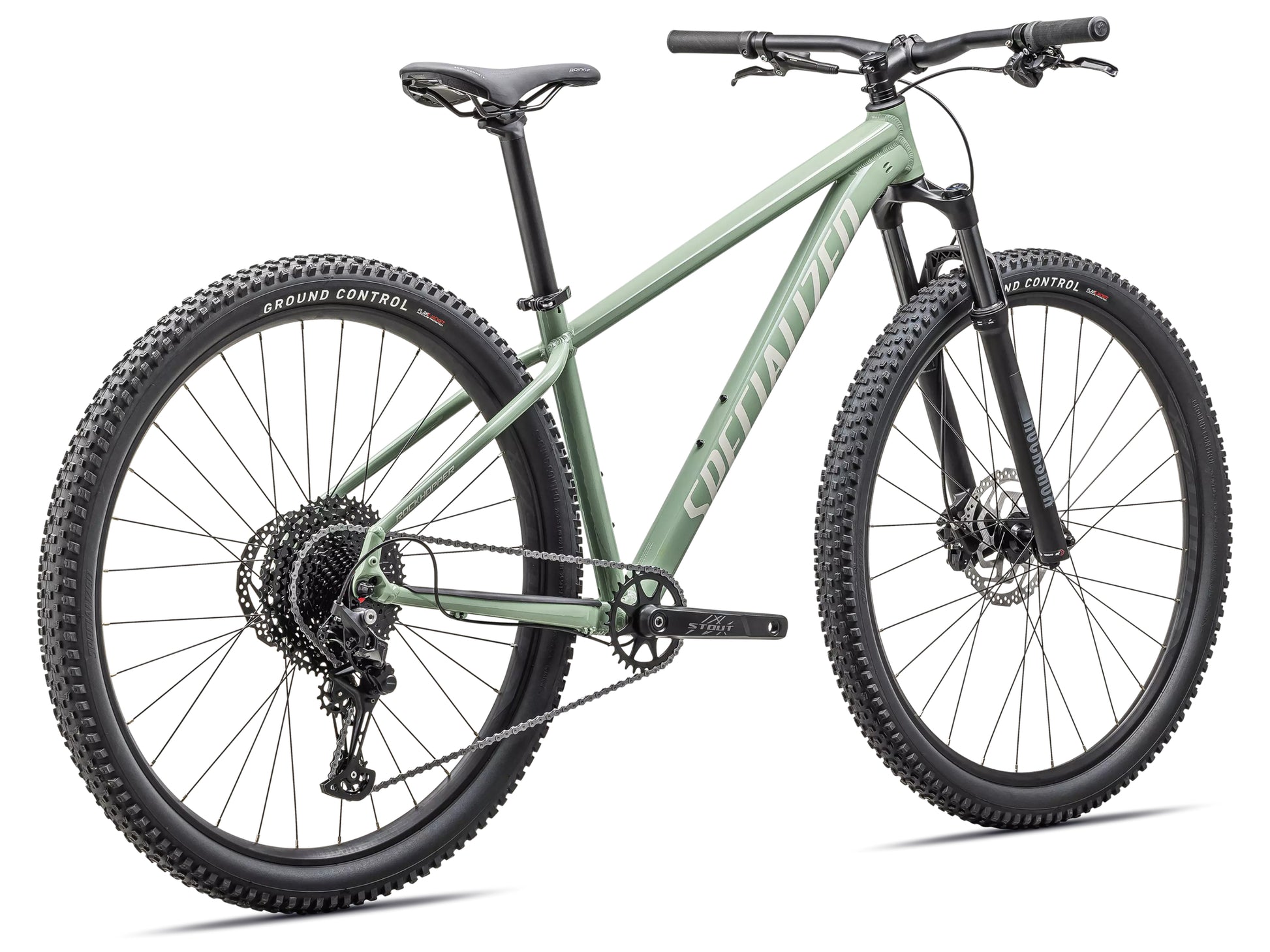 Specialized Rockhopper Comp Hardtail Mountain bike Gloss pitachio / white mountains Rear facing view