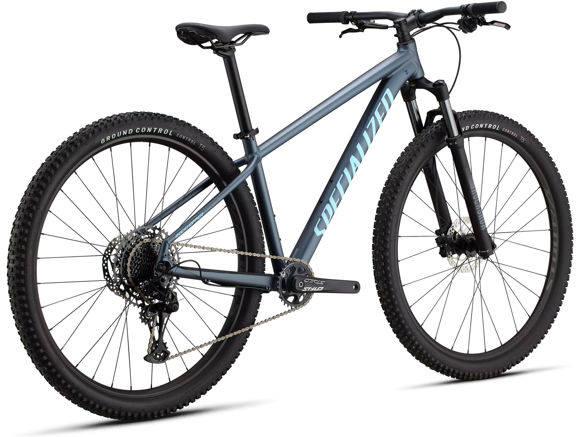 Specialized Rockhopper Expert Hardtail mountain bike Satin cast blue metallic / gloss astral blue Rear facing view
