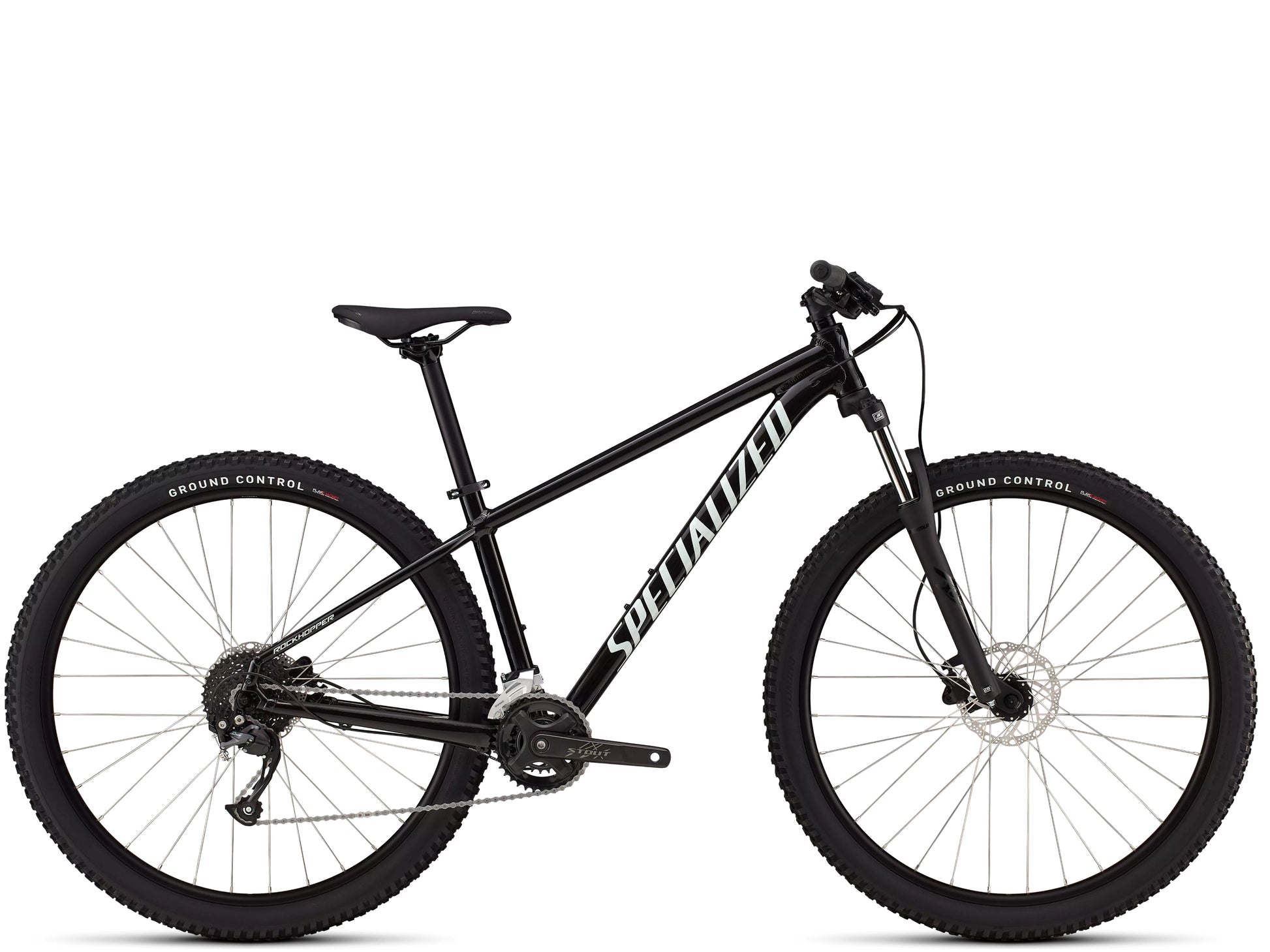 Specialized Rockhopper Hardtail mountain bike Gloss obsidian dune white Side profile