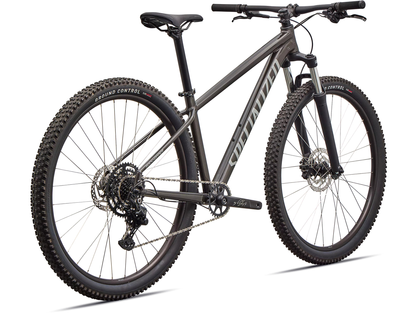Specialized Rockhopper Sport Hardtail Mountain bike Gloss smoke / cool grey Rear facing view