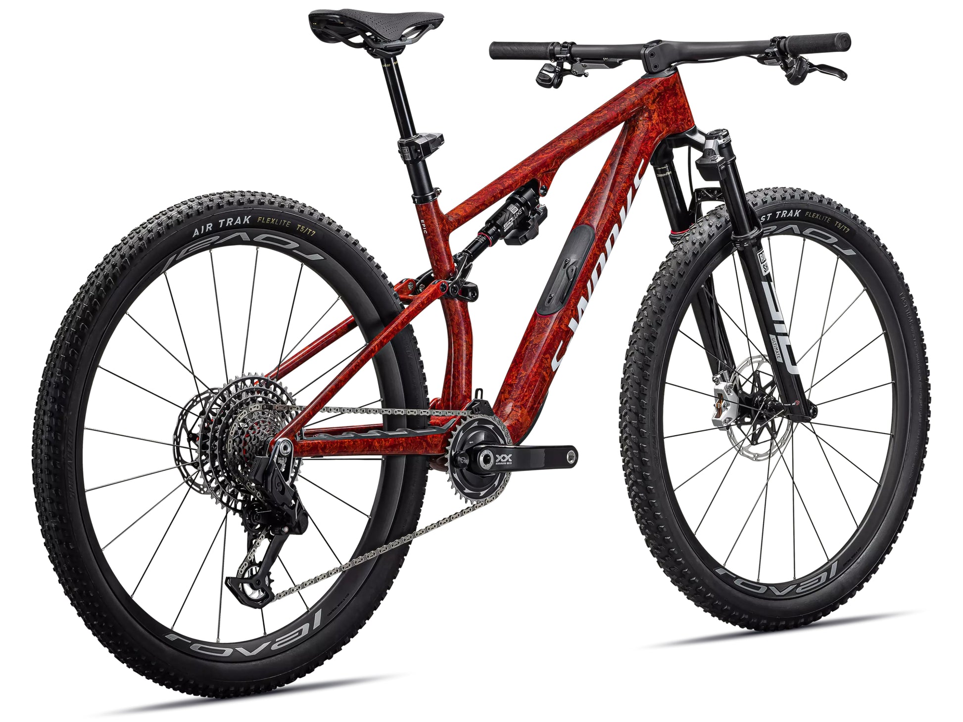 Specialized S-Works Epic 8 Full Suspension Mountain bike Gloss fiery red dry impasto / metallic white silver Rear facing view