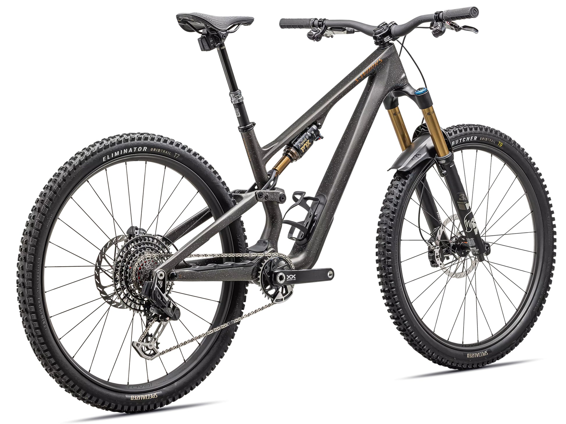 Specialized S-Works Stumpjumper 15 Full Suspension Mountain bike Satin gunmetal / clay / white mountain / dove grey / gloss bronze Rear facing view