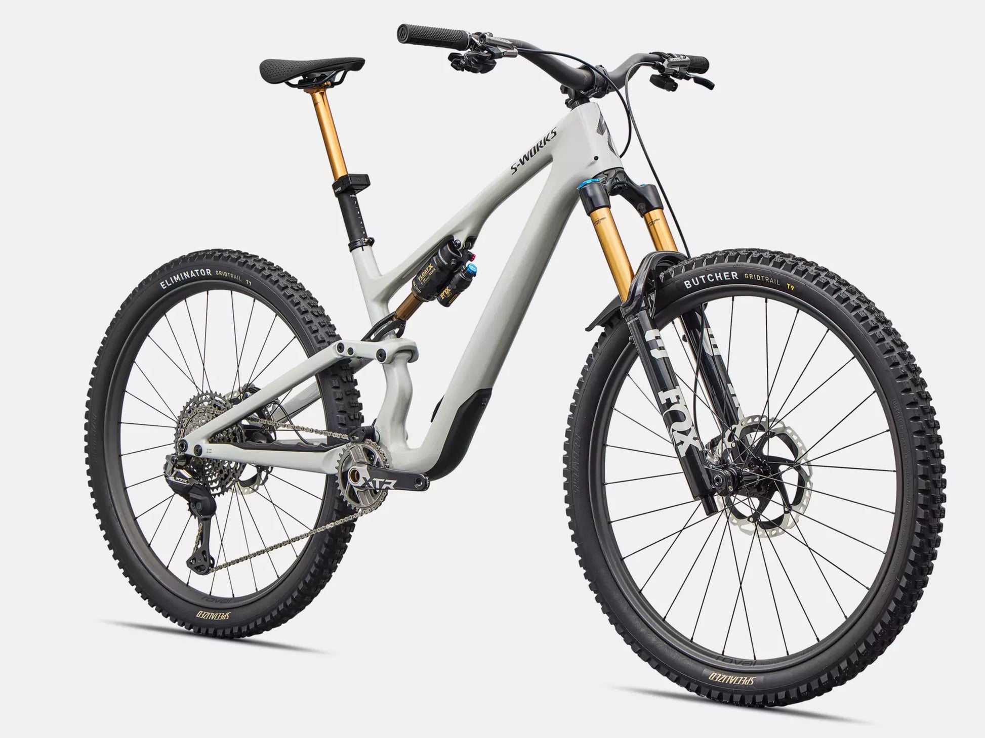 Specialized S-Works Stumpjumper 15 EVO Di2 Full Suspension Mountain bike Gloss dolomite metallic / smoke liquid metal Forward facing view