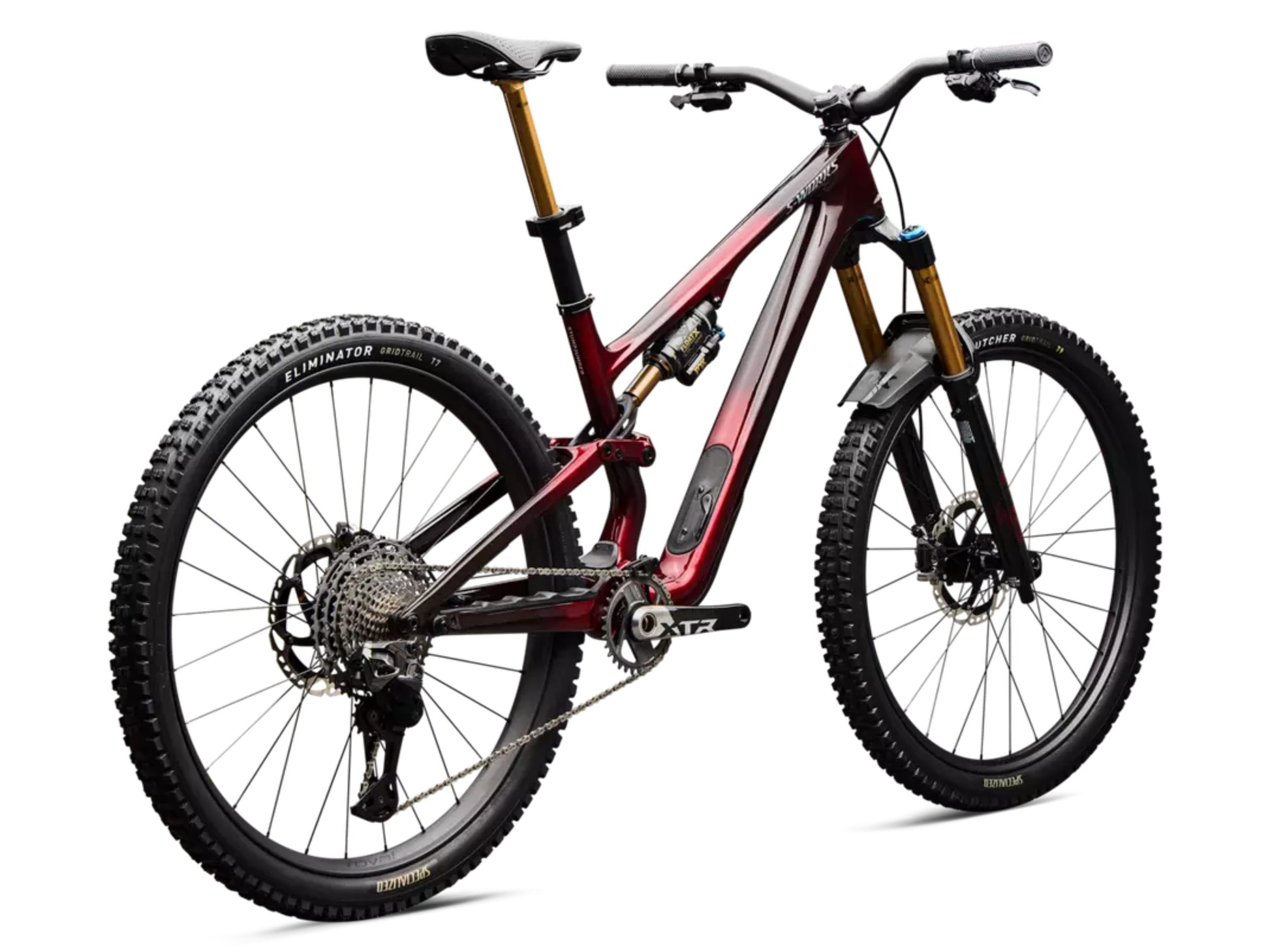 Specialized S-Works Stumpjumper 15 EVO Di2 Full Suspension Mountain bike Gloss solidity metallic / bordeaux metallic / brushed chrome Rear facing view