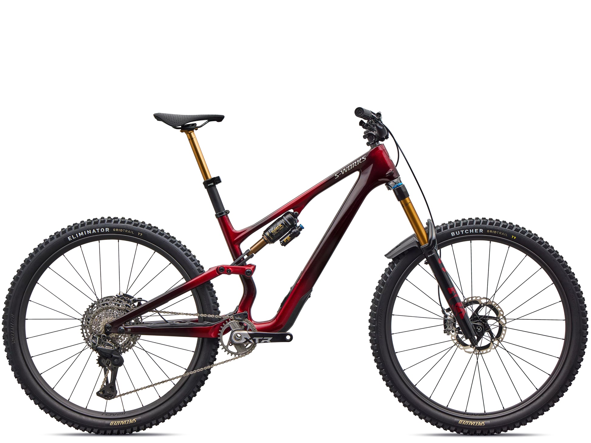 Specialized S-Works Stumpjumper 15 EVO Di2 Full Suspension Mountain bike Gloss solidity metallic / bordeaux metallic / brushed chrome Side profile