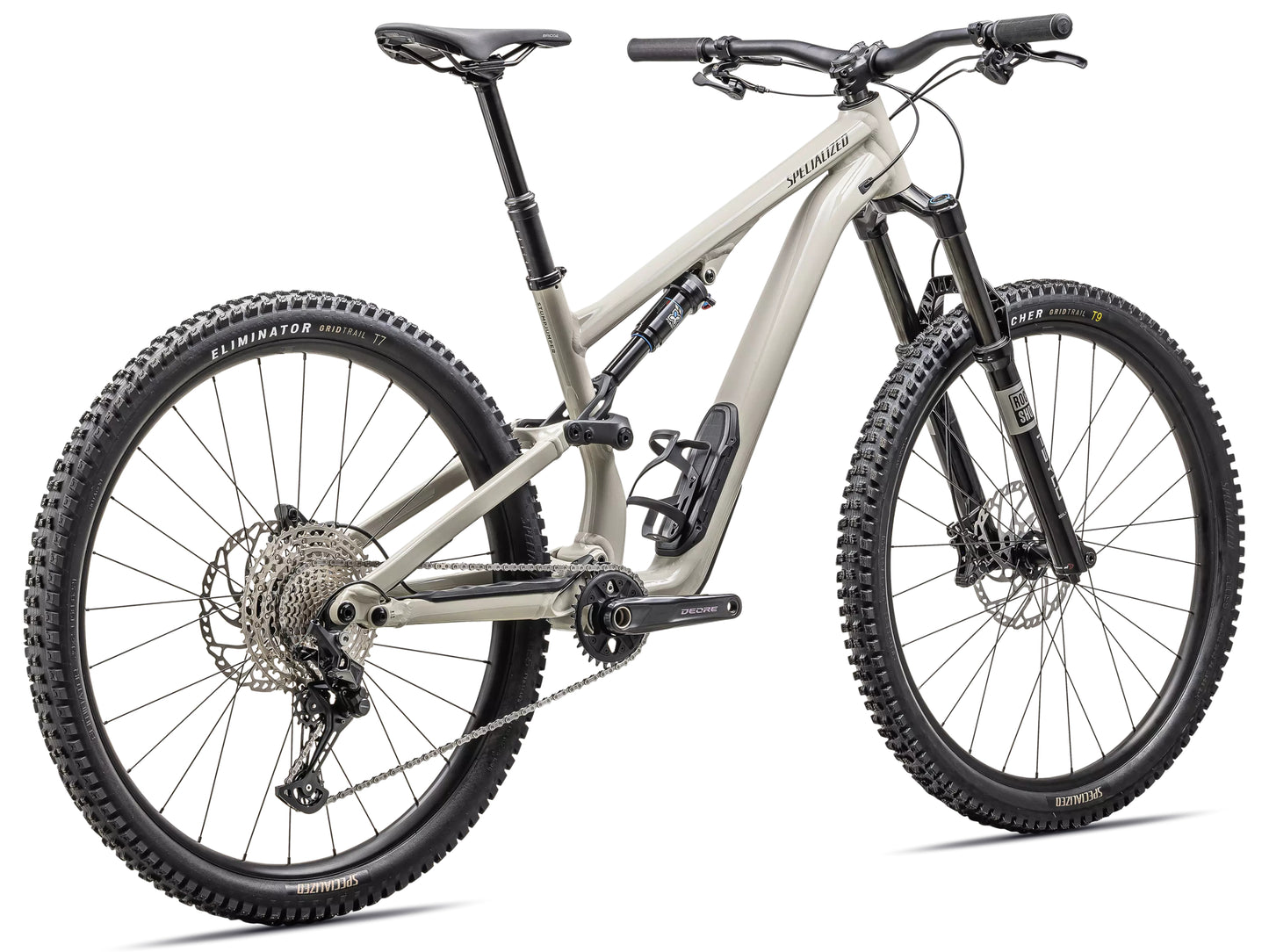 Specialized Stumpjumper 15 Alloy Full Suspension Mountain bike Gloss white mountains / dark green moss Rear facing view
