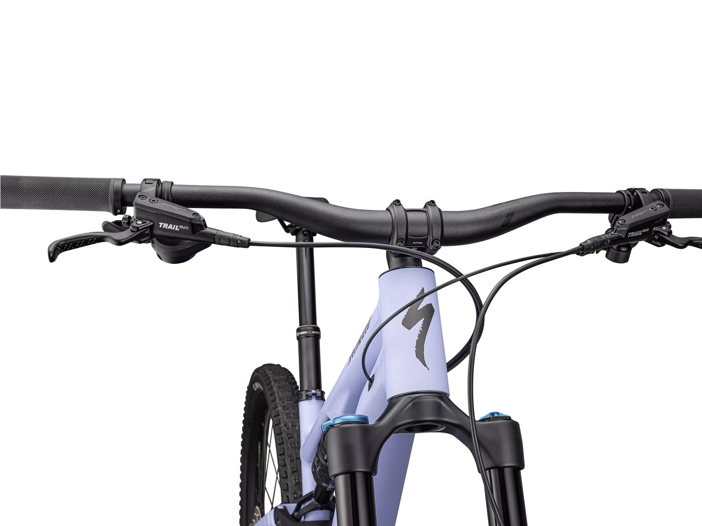 Specialized Stumpjumper 15 Comp Alloy Full Suspension Mountain bike Satin powder indigo / smoke Handlebars and shifters closeup