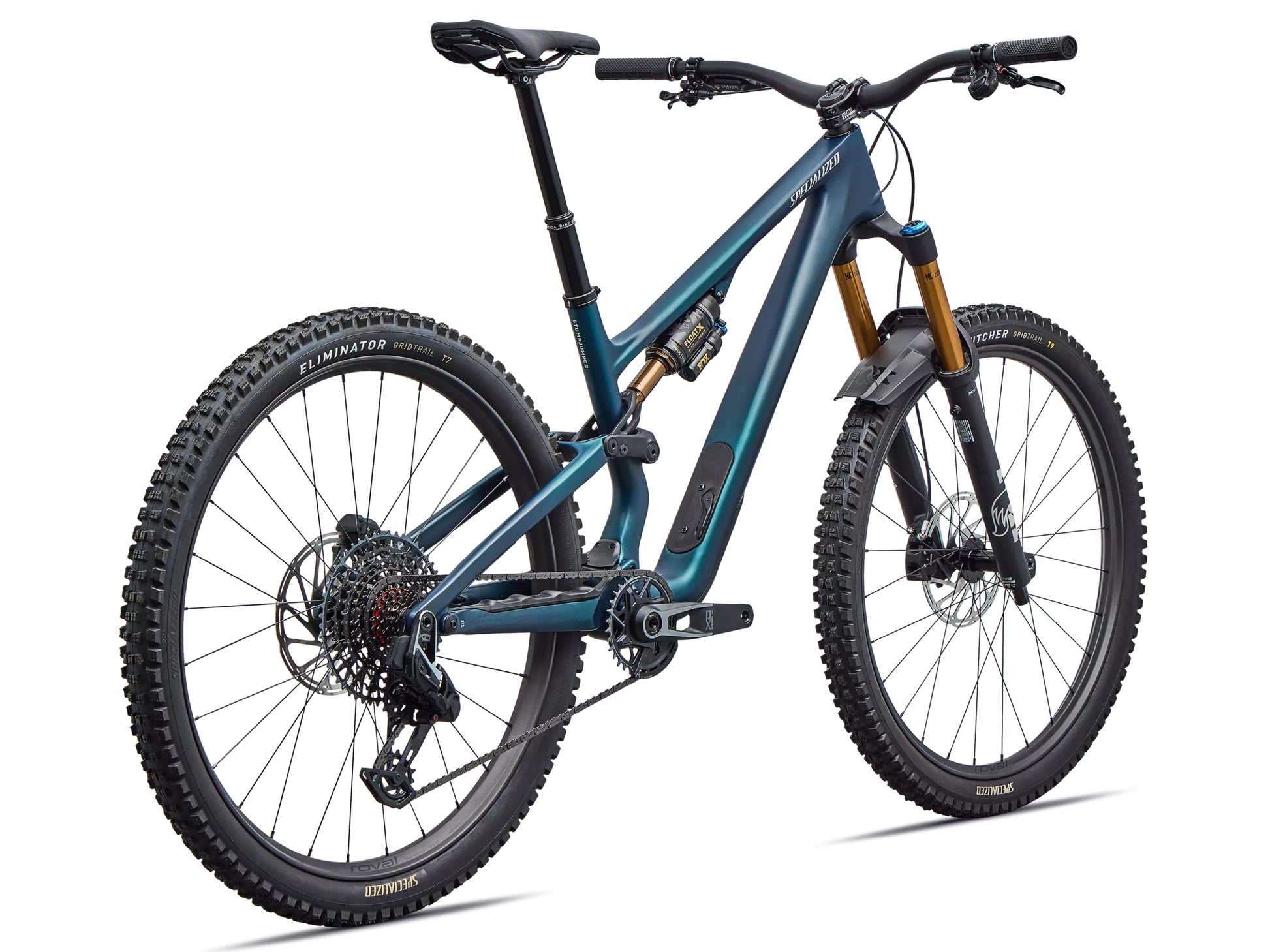 Specialized Stumpjumper 15 EVO Pro Full Suspension Mountain bike Satin teal tint / emerald metallic / dolomite metallic Rear facing view