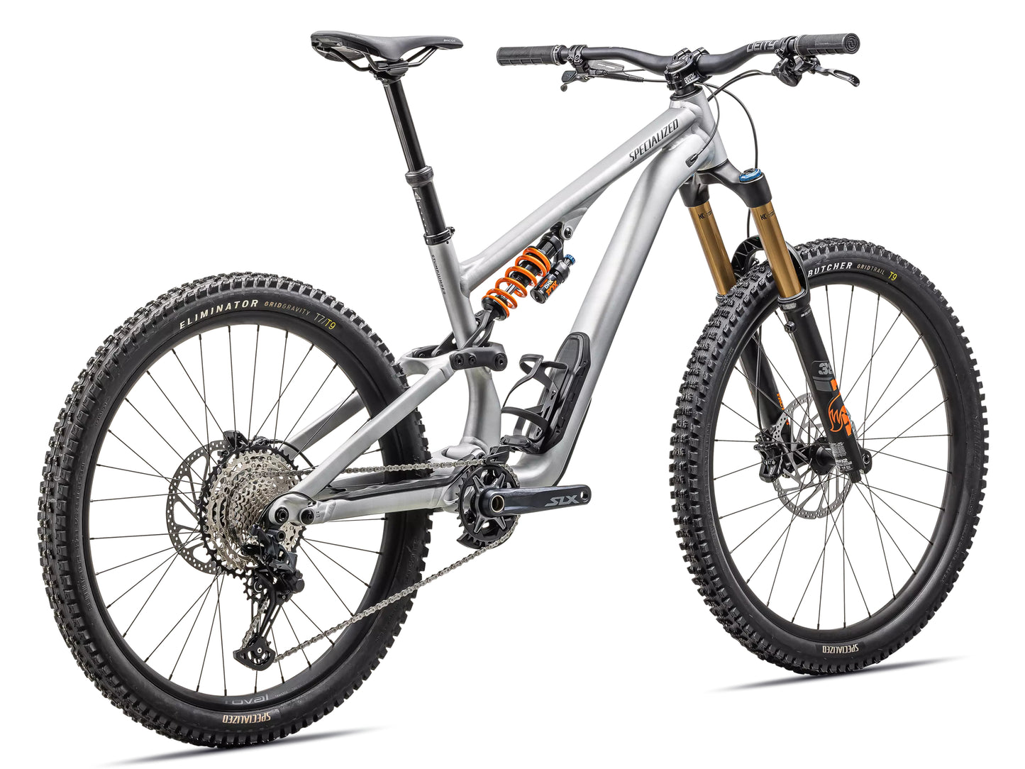 Specialized Stumpjumper 15 Fox Coil Alloy Full Suspension Mountain bike Satin brushed aluminum / cast blue Rear facing view