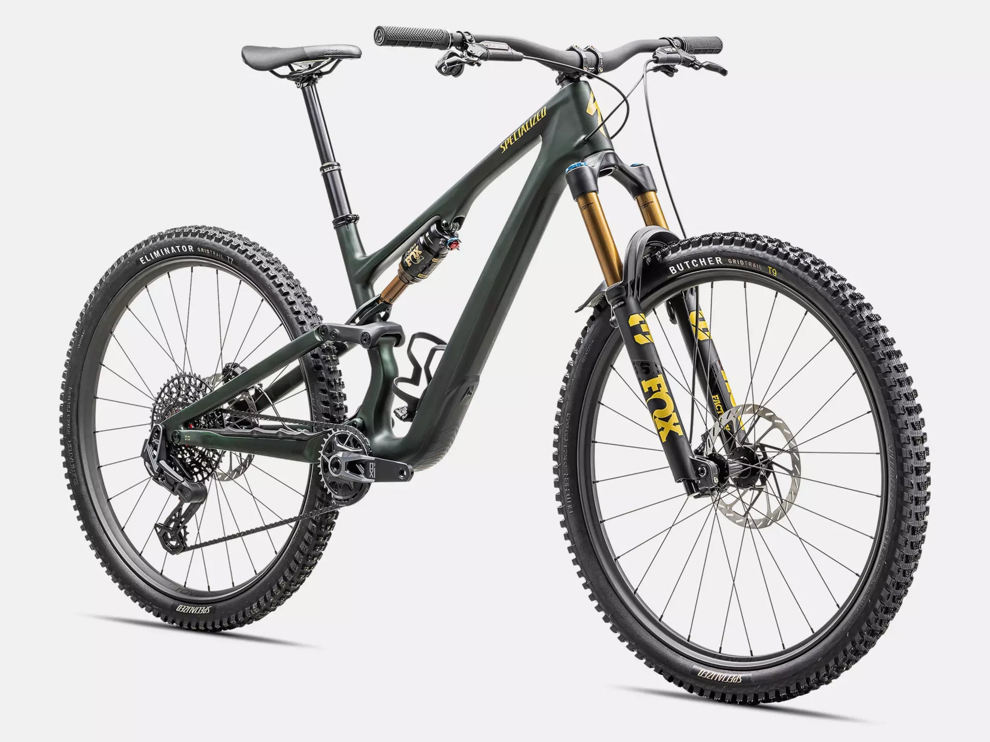 Specialized Stumpjumper 15 Pro Full Suspension Mountain bike Satin green tint / gunmetal / satin metallic sulphur Forward facing view