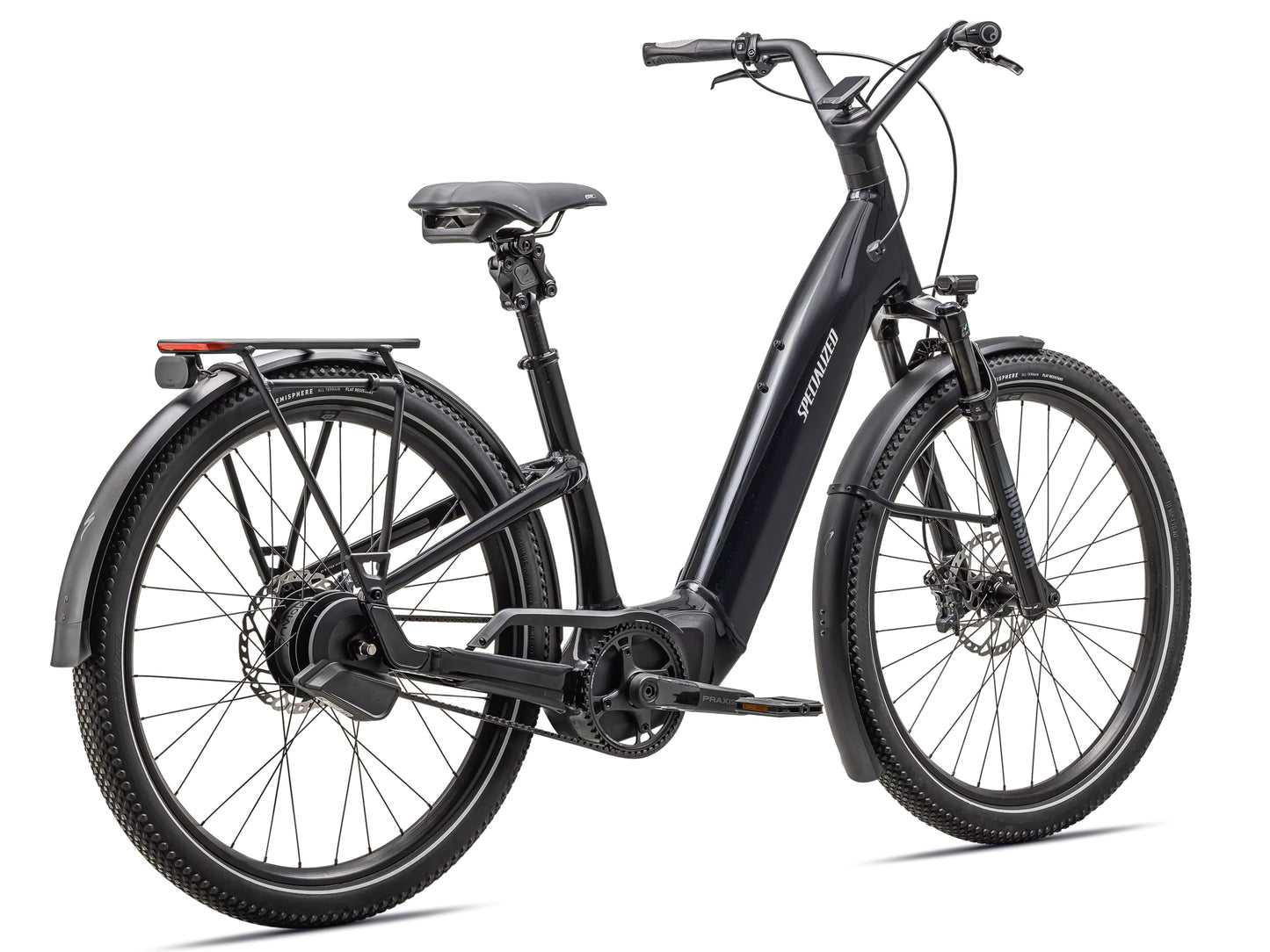 Specialized Turbo Como 5.0 IGH Road / commuter Leisure Electric bike Gloass cast black / satin silver reflective Rear facing view