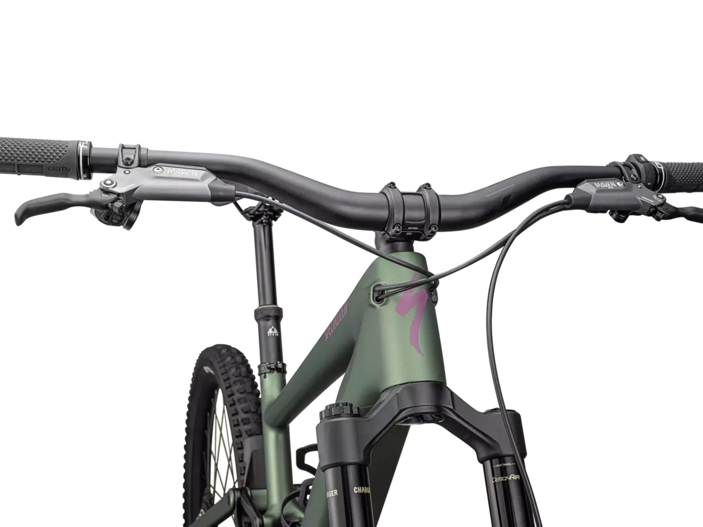 Specialized Turbo Kenevo SL 2 Expert Lightweight Enduro eMTB Cypress metallic / cast lilac Handlebars, shifters, stem closeup view