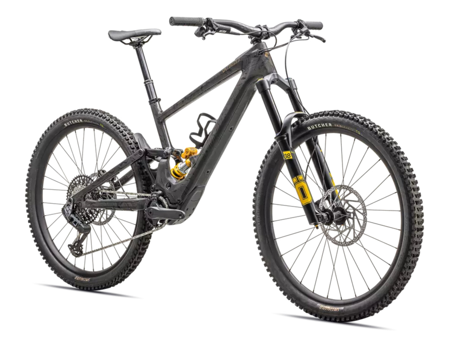 Specialized Turbo Kenevo SL 2 Lightweight Enduro eMTB Charcoal tint/ cool grey strata / burnt gold metallic Forward facing view