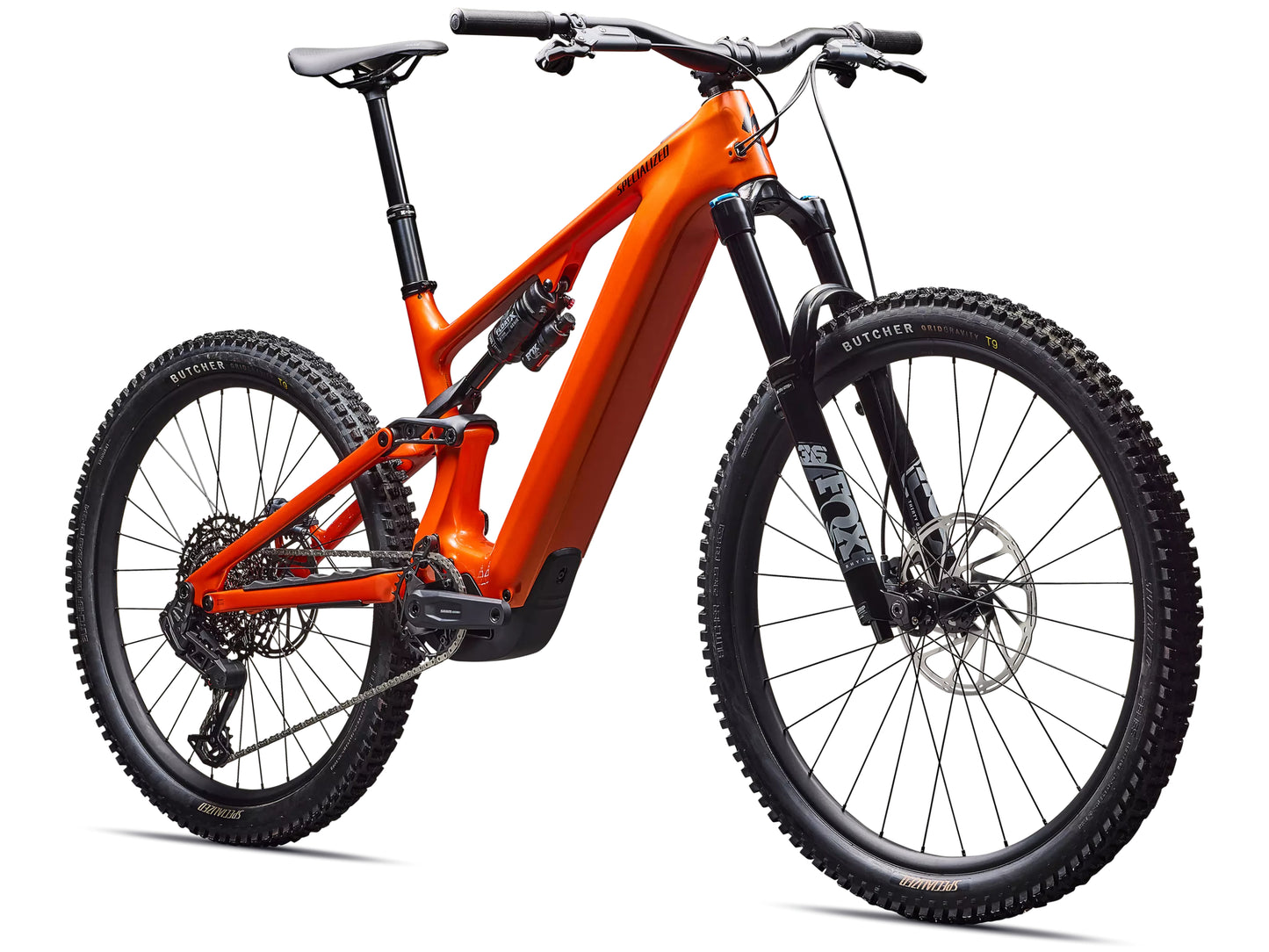 Specialized Turbo Levo Comp Full Suspension eMTB Gloss orange tint over silver dust / dark navy Forward facing view