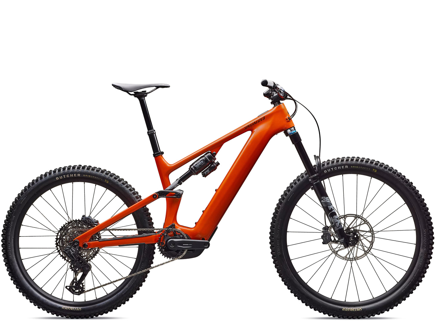 Specialized Turbo Levo Comp Full Suspension eMTB Gloss orange tint over silver dust / dark navy Side profile