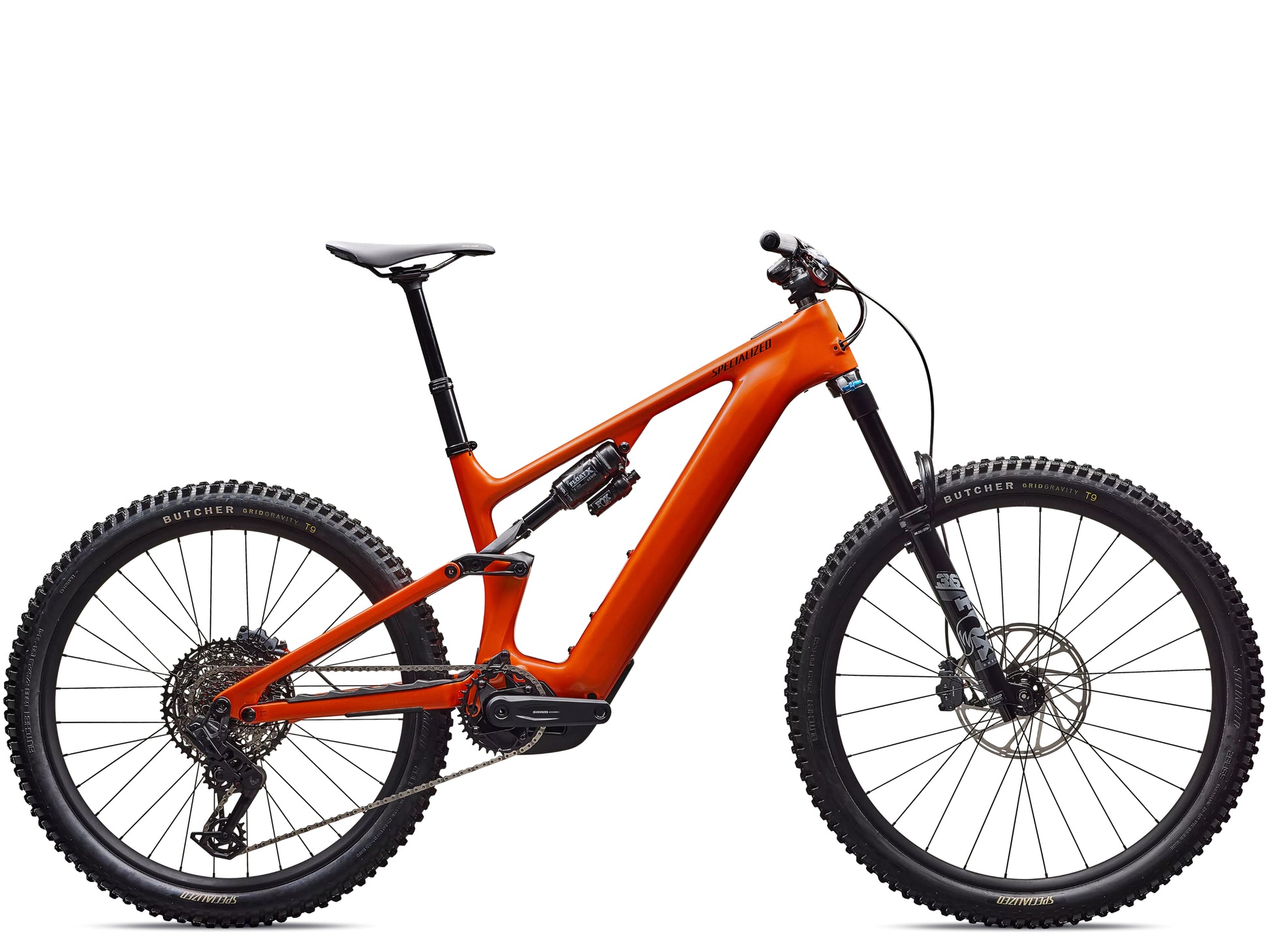 Specialized Turbo Levo Comp Full Suspension eMTB Gloss orange tint over silver dust / dark navy Side profile