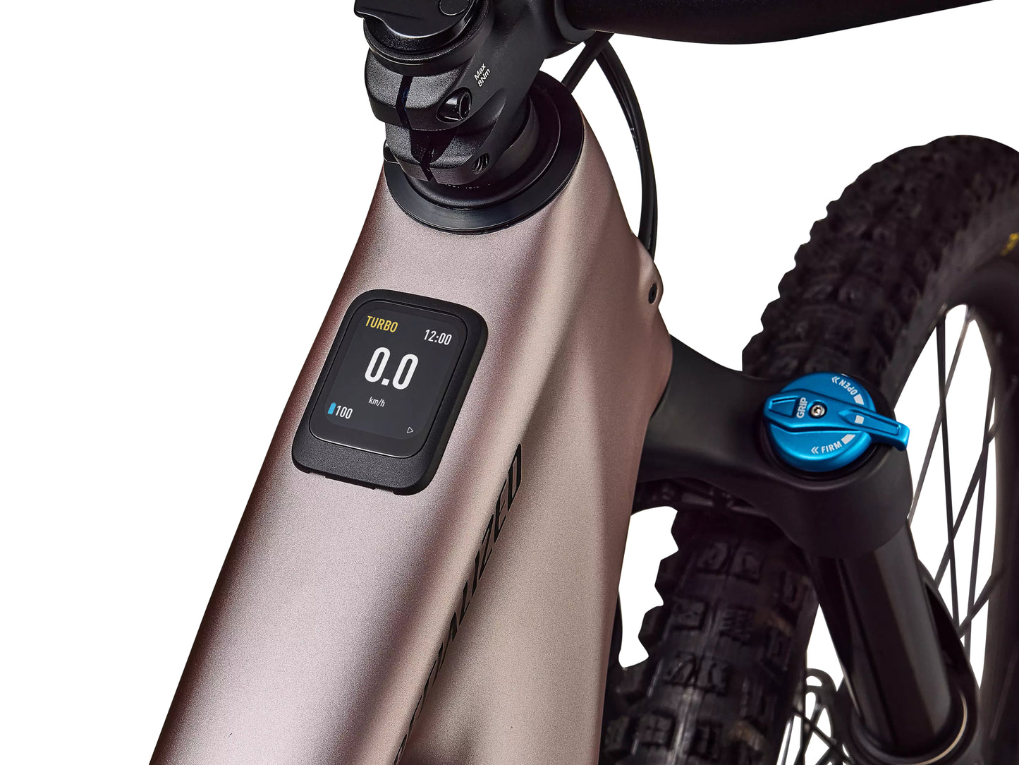 Specialized Turbo Levo Comp Full Suspension eMTB Satin champagne / metallic obsidian Display closeup