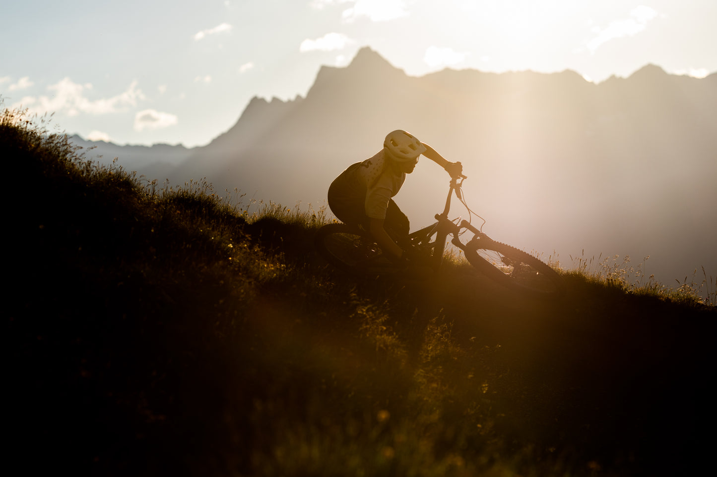 Specialized Turbo Levo SL 2 Pro Full suspension eMTB Rider on dirt trail at Sunset