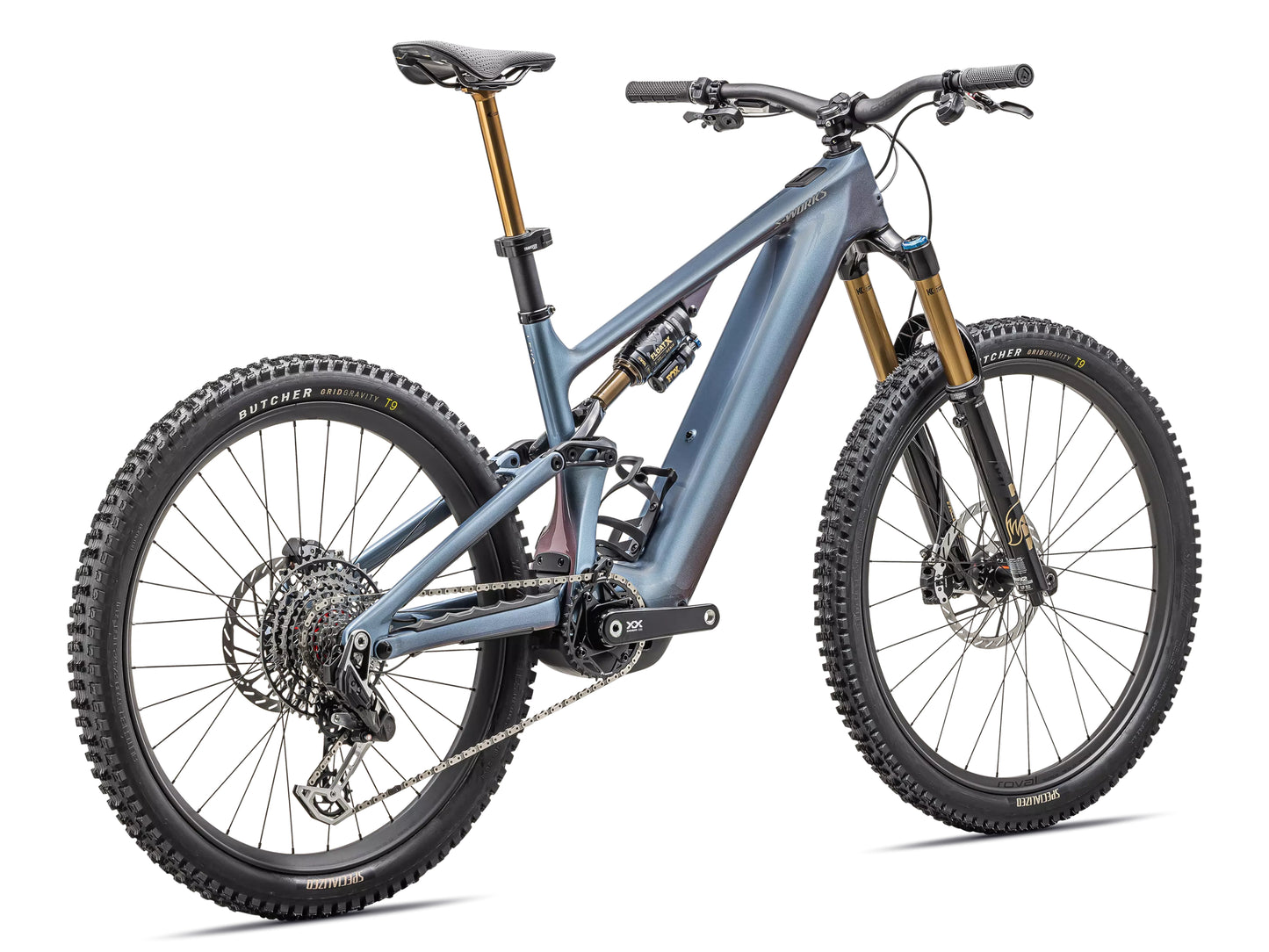 Specialized Turbo Levo S-Works Full suspension eMTB Gloss glacial metallic / red pearl / black pearl Rear facing view