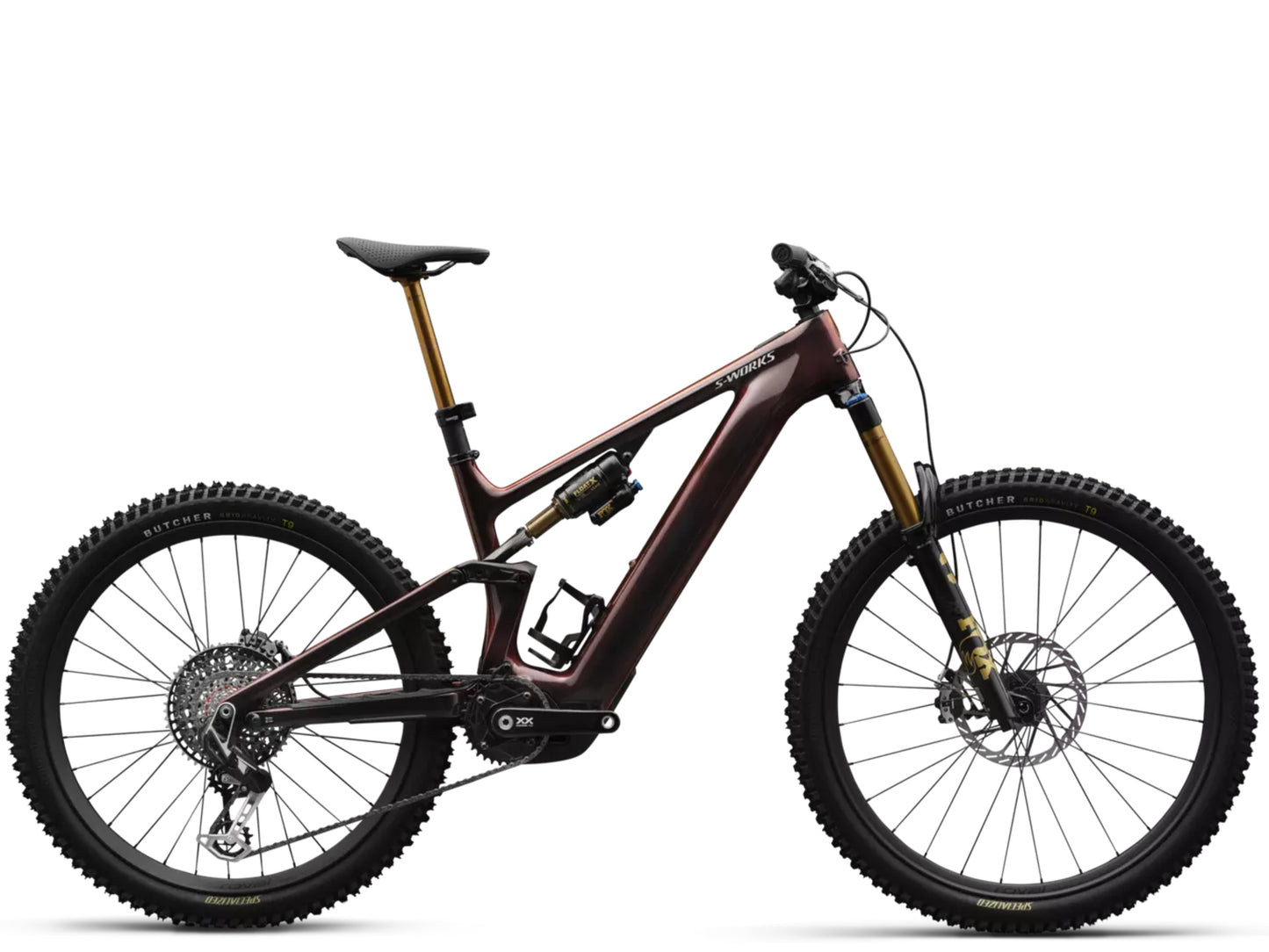 Specialized Turbo Levo S-Works Full suspension eMTB Gloss red pearl / black metallic / white silver metallic Side profile