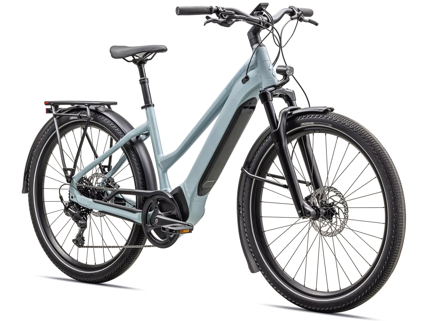 Specialized Turbo Vado 4.0 Step through Satin seafoam / lapis pearl / glacial metallic Commuter eMTB hardtail Forward facing view