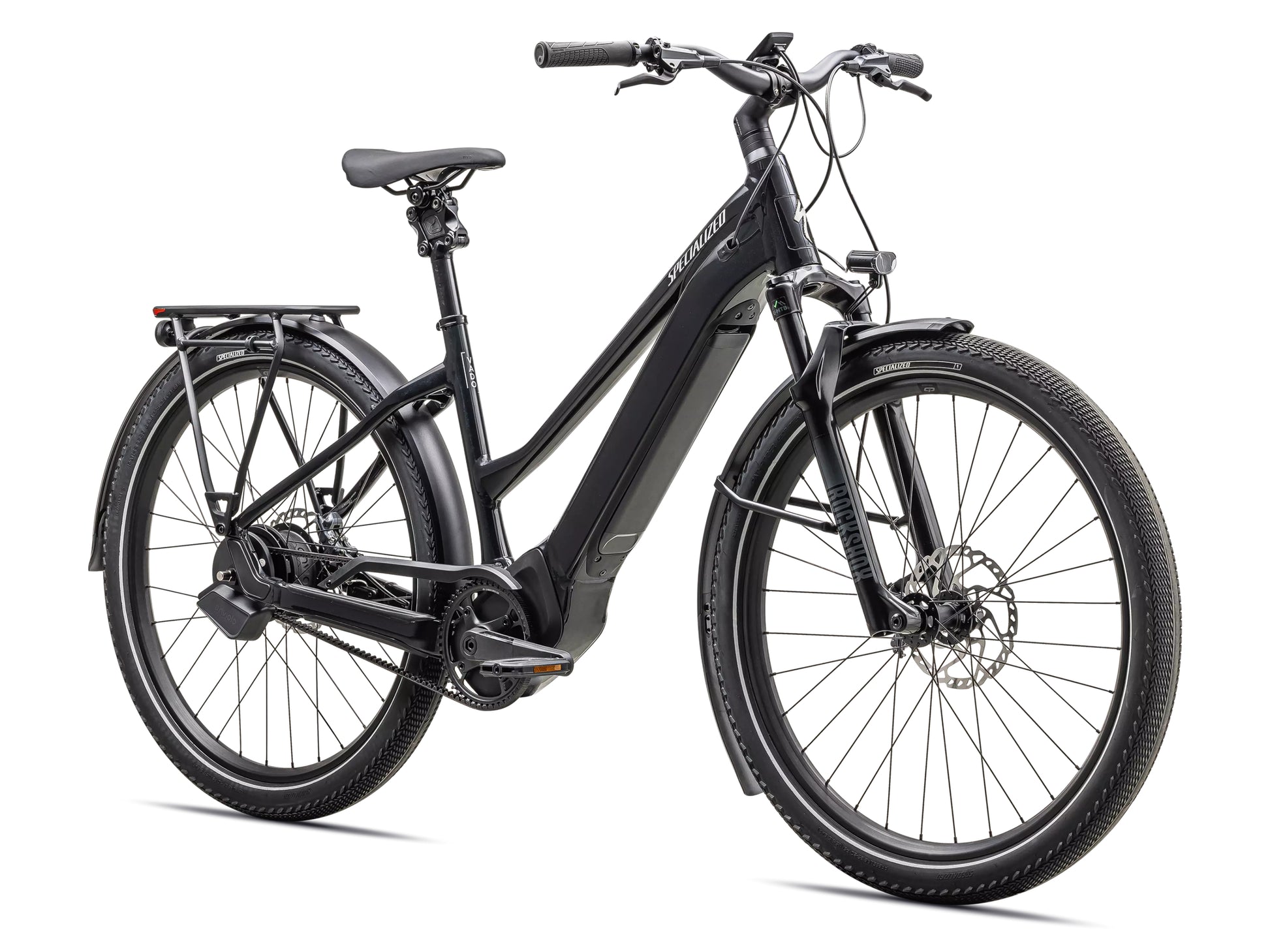 Specialized Turbo Vado 5.0 IGH Step Through Road / commuter Gloass castblack / Silver reflective Forward facing view