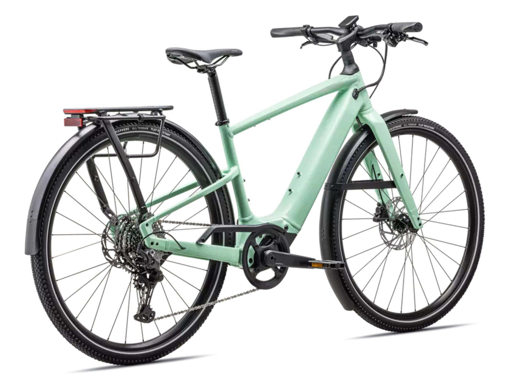 Specialized Turbo Vado SL 2 5.0  Lightweight Road / commuter electric bike Gloss oasis / dune white frost Rear facing view