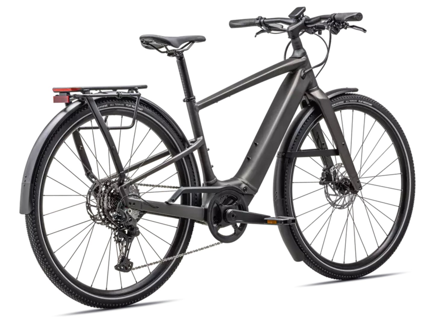 Specialized Turbo Vado SL 2 5.0  Lightweight Road / commuter electric bike Satin gunmetal / smoke frost Rear facing view