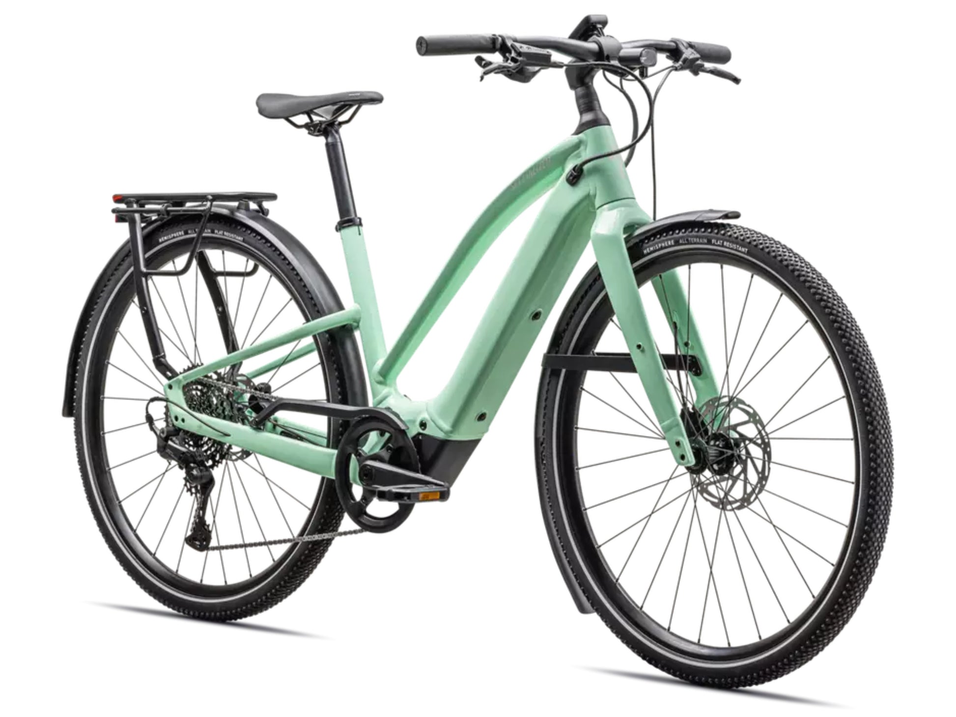 Specialized Turbo Vado SL 2 5.0 Step-Through Lightweight Road / commuter electric bike Gloss oasis / dune white frost Forward facing view