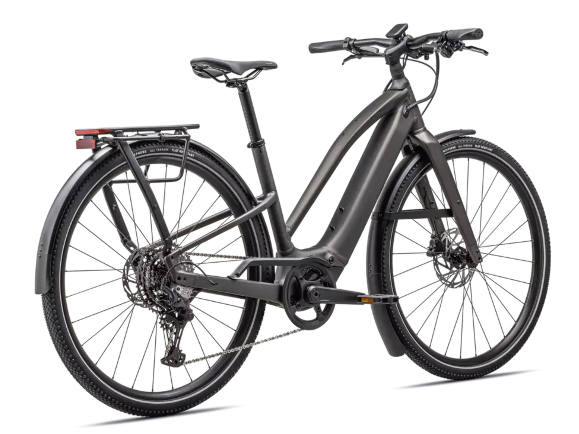 Specialized Turbo Vado SL 2 5.0  Step_Through Lightweight Road / commuter electric bike Satin gunmetal / smoke frost Rear facing view