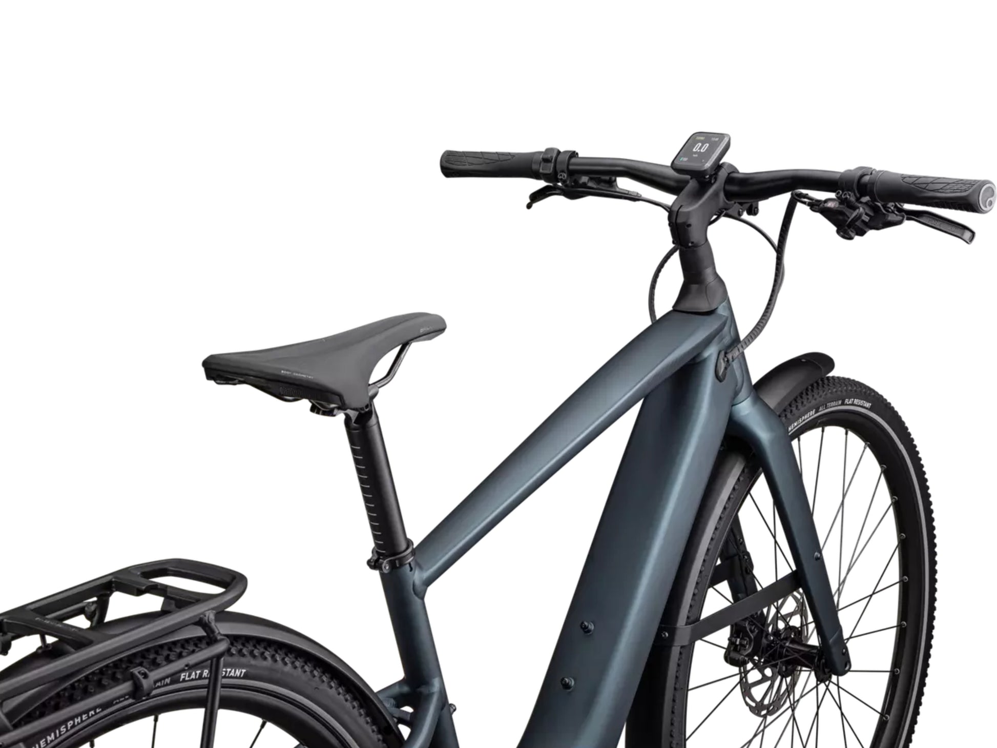 Specialized Turbo Vado SL 2 5.0 Lightweight Road / commuter electric bike Satin deep blue metallic Forward facing Cockpit closeup