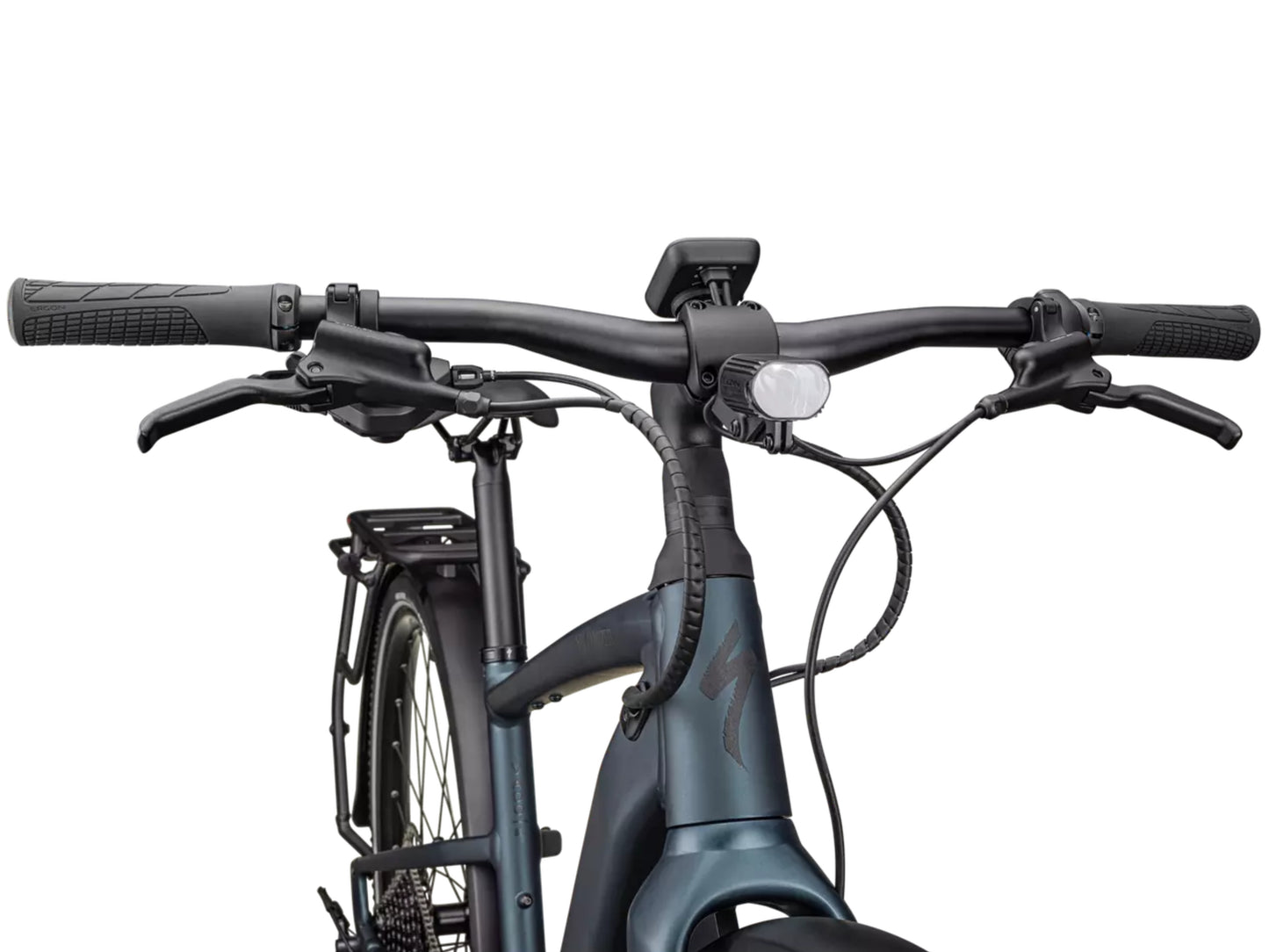 Specialized Turbo Vado SL 2 5.0 Lightweight Road / commuter electric bike Satin deep blue metallic Handlebar and Shift lever closeup